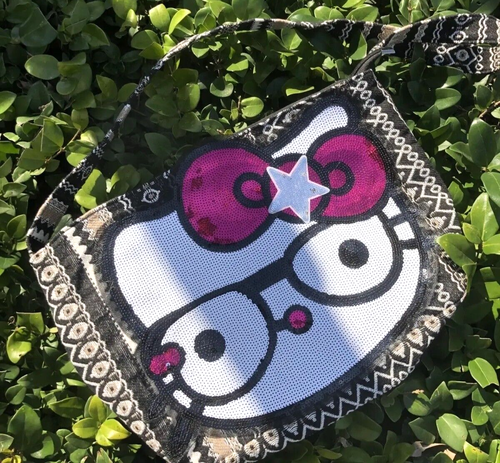 Hello Kitty Nerdy Kitty Sequin Shoulder Bag Y2K Harajuku Large Bling Sling Tote - Picture 14 of 22