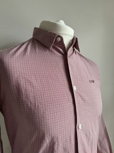 ARMANI JEANS Slim Fit Shirt Red Micro Check Long Sleeve Mens Medium M Gingham - Picture 12 of 24