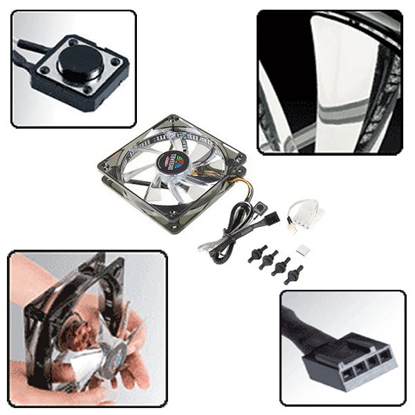 ENERMAX UCTVT12P T.B VEGAS TRIO Blue/Red/Green LEDs 12cm PC Case Cooling Fan - Image 2 of 4