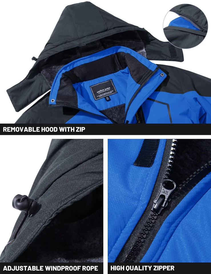 Men's Waterproof Ski Jacket Winter Warm Jackets Snow Thermal Fleece Work Coat US - Image 4 of 4