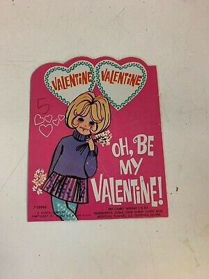 Vintage 1960's Rosen Company Candy Valentine Card Mod Girl Flowers Oh, Be  Mine