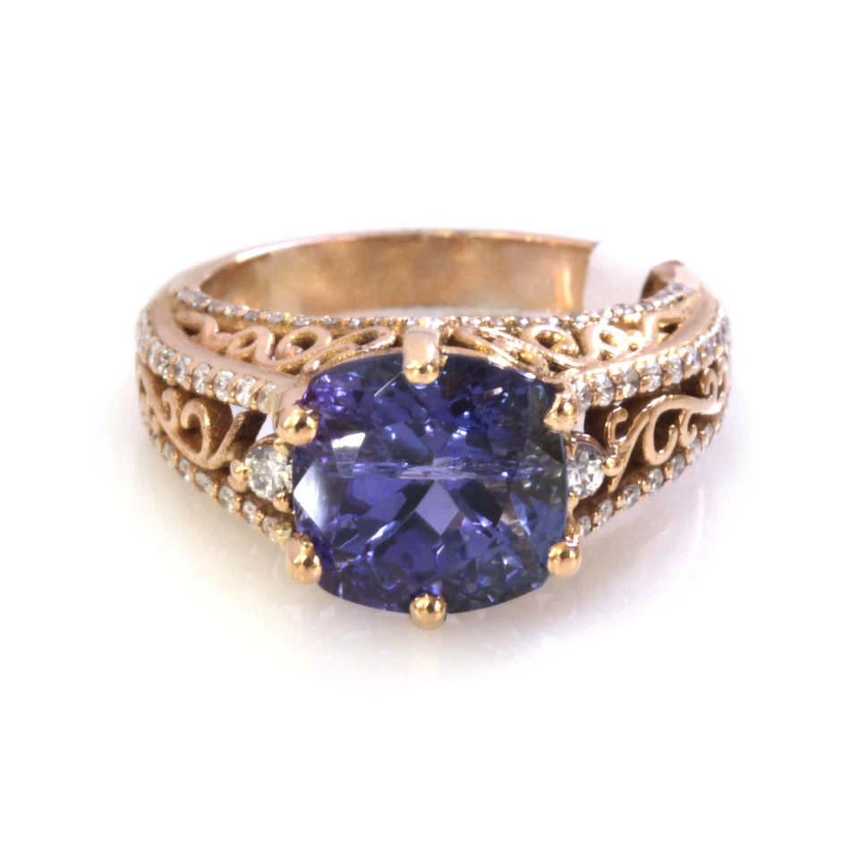 5.5 ctw Natural Tanzanite & Diamond Solid 14k Rose Gold Engraved Engagement Ring - Image 2 of 4