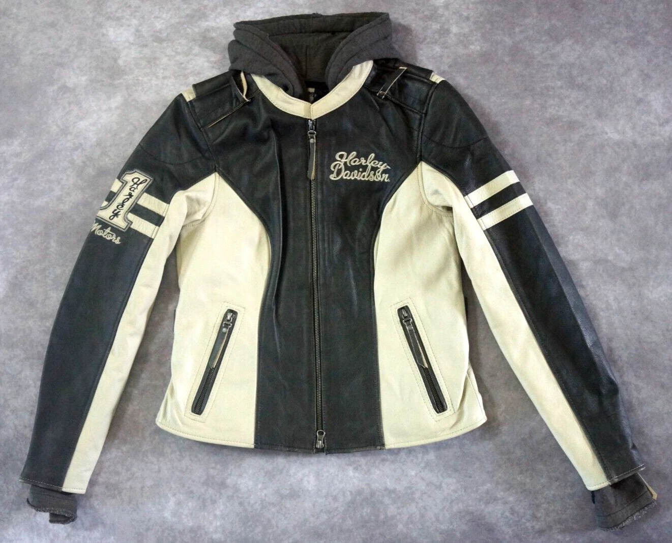 OFF WHITE Felpa con cappuccio Harley Davidson donna Dundee bianca sporca in pelle 3 in 1 S 97177 14VW