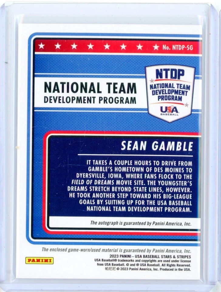 2023 Panini USA Stars & Stripes SEAN GAMBLE Patch Nike Swoosh Autograph AUTO 1/3 - Image 2 of 2