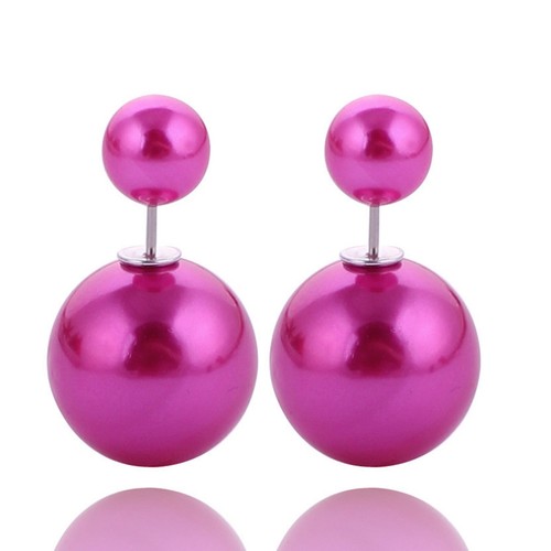 5 paires de boucles d'oreilles poteau à la mode perle double côté deux boules avant et arrière clou d'oreille - Photo 1 sur 16