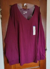 NWT TERRA & SKY Women's 5X 32W-34W Purple Long Sleeve V Neck Semi Fitted Shirt
