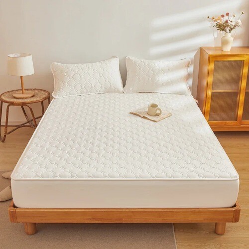 Waterproof Fitted Sheet Solid Color Mattress Cover With Elastic Band Bedsheet - Picture 10 of 30