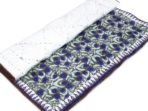 Blue White Hand Block Floral Baby Quilt Cotton Filled Cotton Indian Coverlets AU - Afbeelding 8 van 8