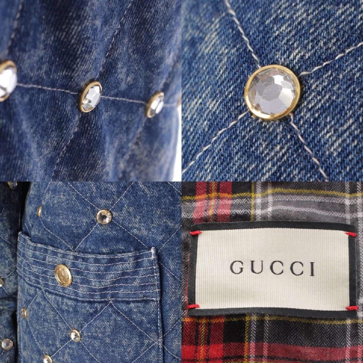 GUCCI Giacca Denim Trapuntata Cristallo Marmo Blu Taglia:34 Cotone Italia Donna