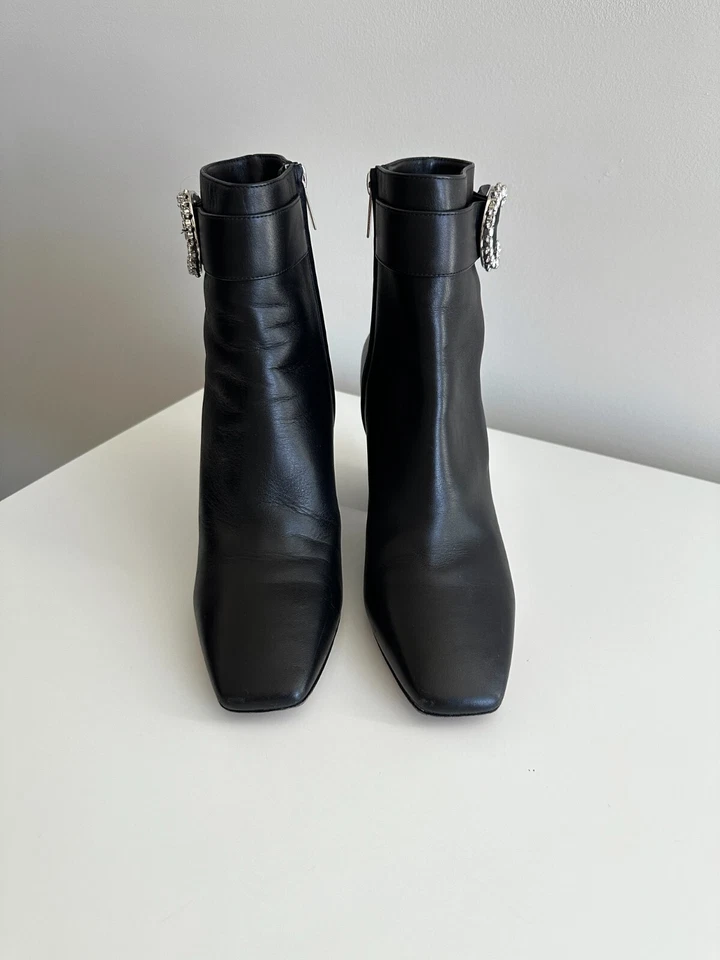 Botas JIMMY CHOO Myan 85 mm Cuero Negro Cristal Hebilla Tobillo Cremallera Talla 38 Foto 2 de 4