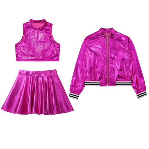 Kids Girl's Crop Top With Skirt Sport Dance Outfit Cheerleading Tracksuit Jazz - Picture 50 of 63
