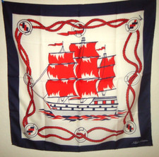  4 Italy Vtg 60s Nautical Scarf Ships Yachts FAIRSKY SITMAR CRUISES Navy Blue