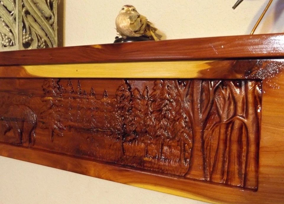 Abrigo de chimenea tallado/cedro/estante/rústico/madera/cabaña/alodge/muebles de troncos Foto 4 de 4