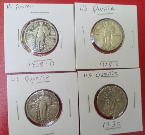 Standing Liberty Quarters. Better lot of 4 coins. 1928 D, 1928 S, 1929 S, 1930