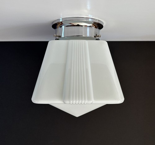 Antique 20s 30s Art Deco Machine Age Milk Glass Gatsby Theater Ceiling Light Vtg - Picture 16 of 21