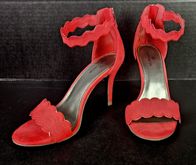 Worthington Red Suede Open Toe Heels~ Women's Size 7 M