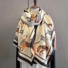 Luxury Long Scarf Women Horse Carriage Imitate Cashmere Pashmina Shawl 185x65cm