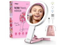Travel Makeup Mirror with Lights, Rechargeable Double Sided 10X /1X Magnifying M
