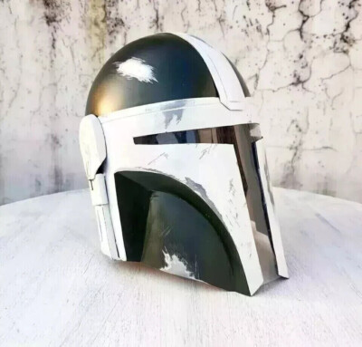 The Mandalorian Helmet Star Wars Black & White Helmet Costume Cosplays W/Stand