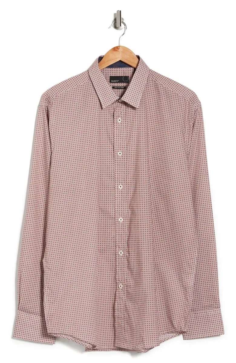 $115 Quieti Men's Long Sleeve, Spread Collar Woven Floral Shirt, In Rust[M]