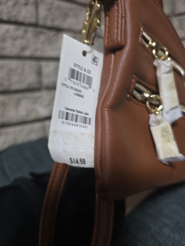 Borsa a tracolla Style & Co VEGAN pochette chiusura zip marrone piccolo polso da viaggio - Foto 5 di 6