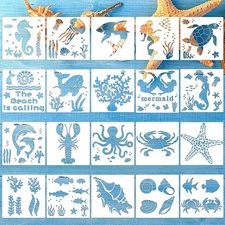 YEAJON 20 Pieces Sea Ocean Creatures Stencils Reusable Animal 6 inch 