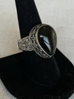 Bali ba indonesia 925 Sterling Silver Black Onyx Ornate Ring Size 9 Vintage