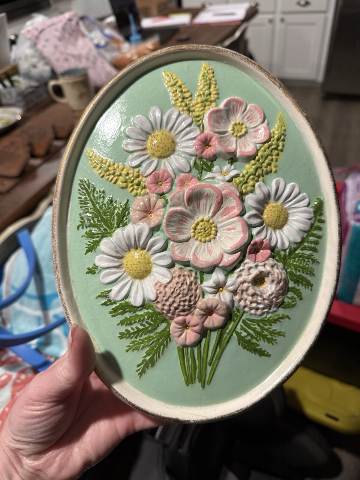 1979 Vintage Ceramic Floral Wall Plaque Hand Painted