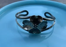 5” Vintage Stuart Nye Sterling Silver Dogwood Flower Blossom Cuff Bracelet 14.8g
