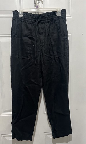 Lauren Ralph Lauren Damenhose 100 % Leinen schwarz Kordelzug gerade Größe 8