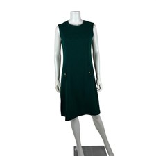 Vintage 60s Mod Dress Womens Medium Forest Green Orange Wool Blend Shift
