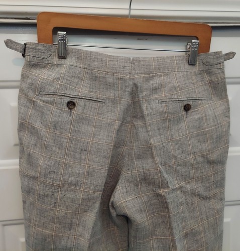 SUITSUPPLY BRENTWOOD MEN'S GRAY CHECKS NARROW LINEN SHIN/ANKLE PANT SIZE 32 X 26 - Picture 7 of 13