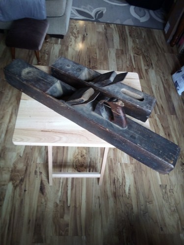 2 Antique Wooden & Steel Block Planer 22” & 16" Primitive - Picture 2 of 5