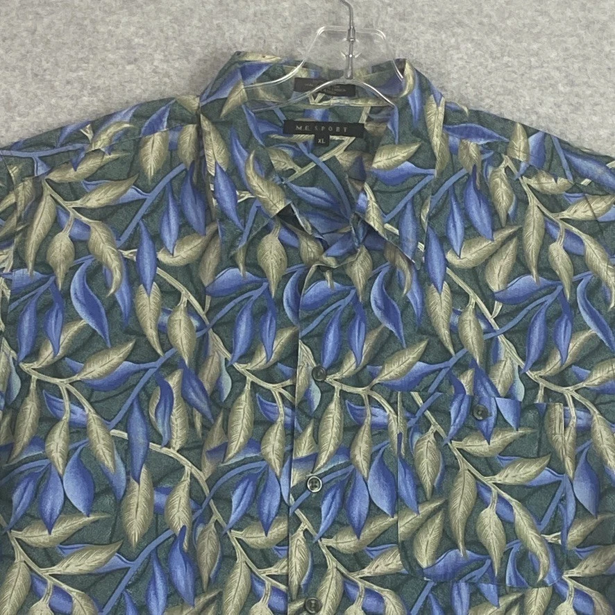 M.E. Camisa Deportiva Para Hombre XL Azul Verde Tropical Abotonada Manga Corta Algodón Foto 2 de 4