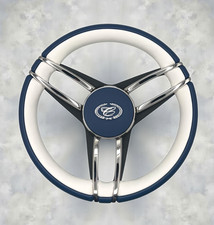 Cobalt Boat Steering Wheel Stainless Steel Spoke Leather Rim | Cobalt Boats Logo