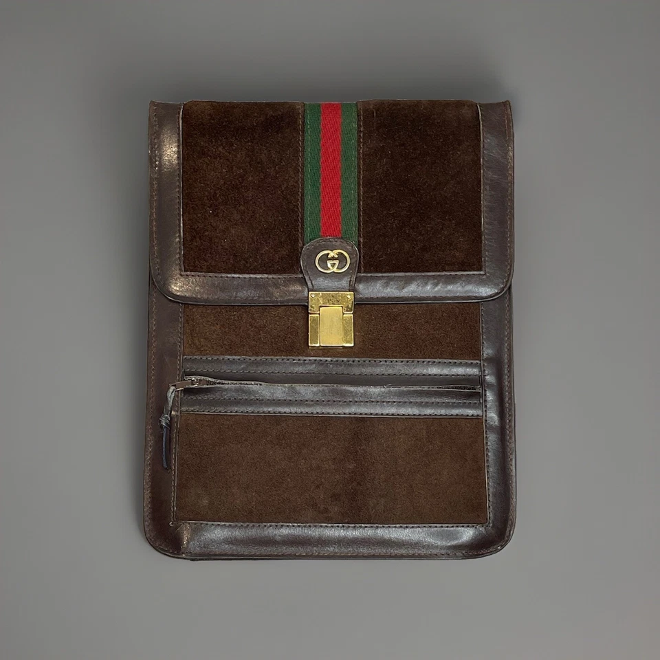 Bolso Bandolera Mensajero Gucci Ofedia Rayas Marrón Gamuza Cuero Foto 3 de 4