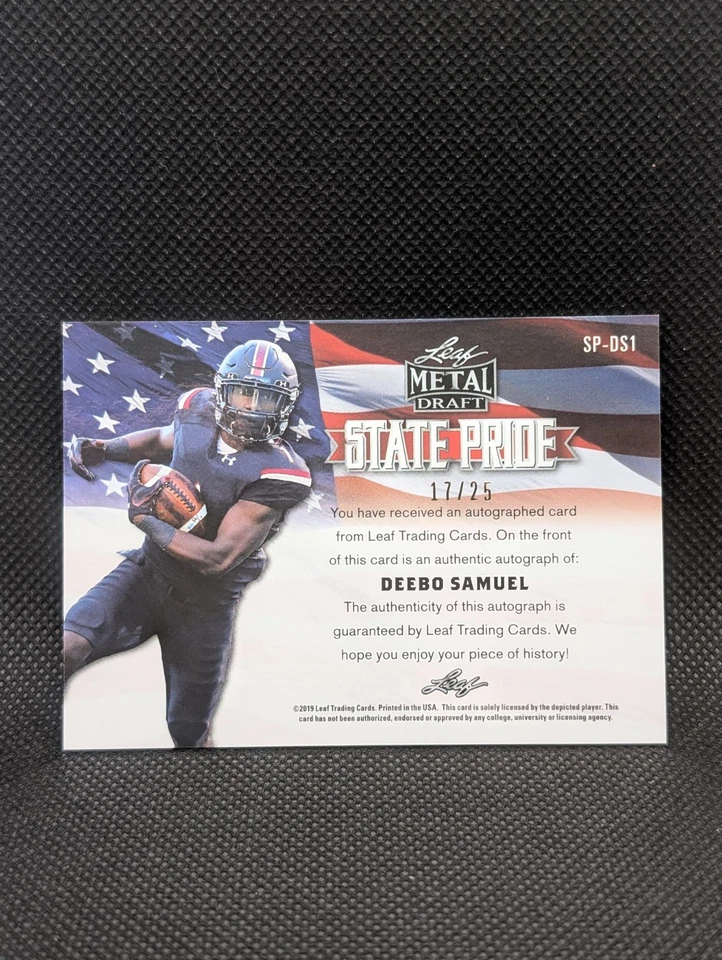 2019 Leaf Metal Draft - State Pride Deebo Samuel #SP-DS1 Purple On Card (AU, RC) - Image 2 of 2