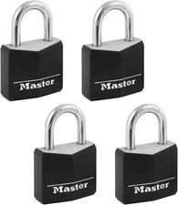 Master Lock 131Q Covered Aluminum Padlock with Key, Black, 4 Pack