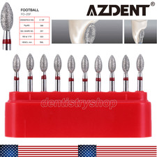 10Pcs AZDENT Dental Diamond Grit Burs FOOTBALL 368-023F FINE RED Friction Grip
