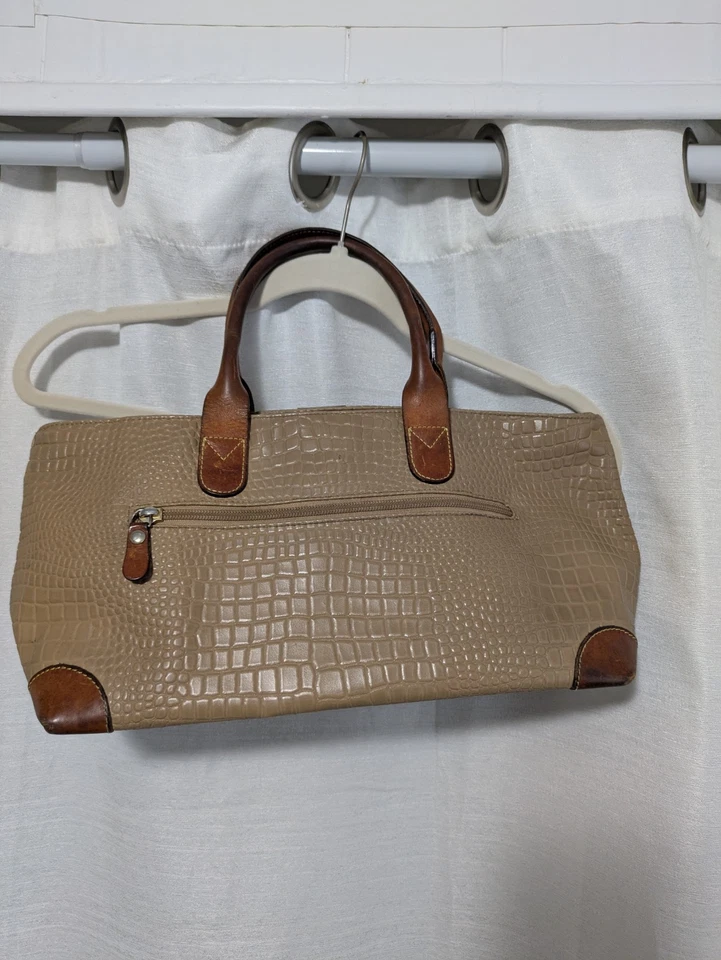 Bolso de Mano Brics Beige Y Marrón Reptil Repujado Cuero Genuino Foto 2 de 4