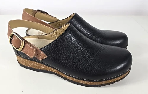 Dansko Womens MERRIN Black Waxy Milled Leather Clogs Mules 40 /US 9.5 10
