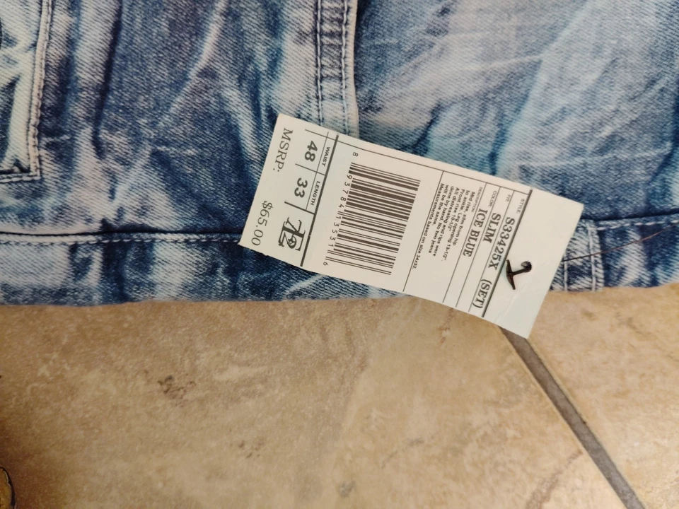 Big & Tall Evolution 牛仔男式坚固牛仔浅蓝色牛仔裤 48 码街头服饰 — 第 4/4 张图片