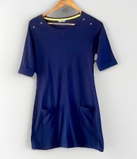 M & S Woman Size 8 Short Dress Tunic Navy Half Sleeves Front Pockets 
