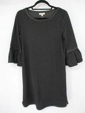 Max Studio Womens Dress M Black Bell Sleeve 3/4 Dress Polka Dot Dotted New