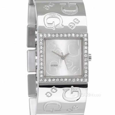 Guess Silver Crystal Logo Stainless Steel Women\'s Watch GUESS Womens Cuff Watch w/ Crystals, Silver Logo Dial, Wide  main image 2