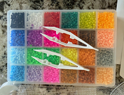Beads Pack Fuse Bead Craft Kit 24 Colors w/ Box, Pegboards, Tweezers & Paper