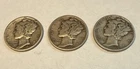 Mercury Dimes 1916-1945 90% Silver Circulated Lot Of 3