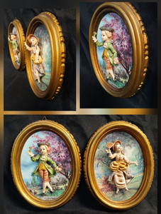 Vintage Empire Wall Art Sculpture Plaques 3D Italy Oval Gold Framed 1940’s