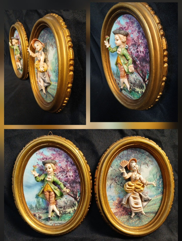 Vintage Empire Wall Art Sculpture Plaques 3D Italy Oval Gold Framed 1940’s