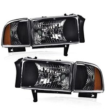 Headlights for Dodge Ram 1500 2500 3500 1994 2002 Driver Passenger Black Housing